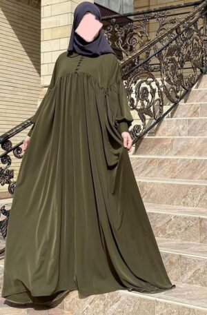 Olive Green Oversize Pleated Abaya