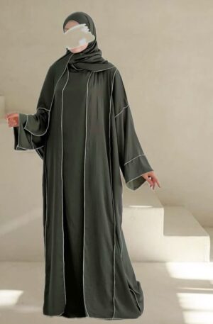 Dark Olive Contrast Piping Abaya
