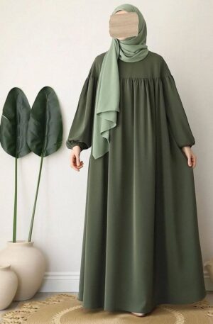 Olive Green Gathered Yoke abaya